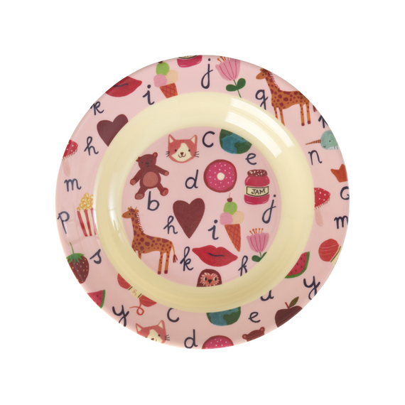 Rice - Melamine Kids Bowl with ABC Print - Pink - 250 ml / Baby and Children