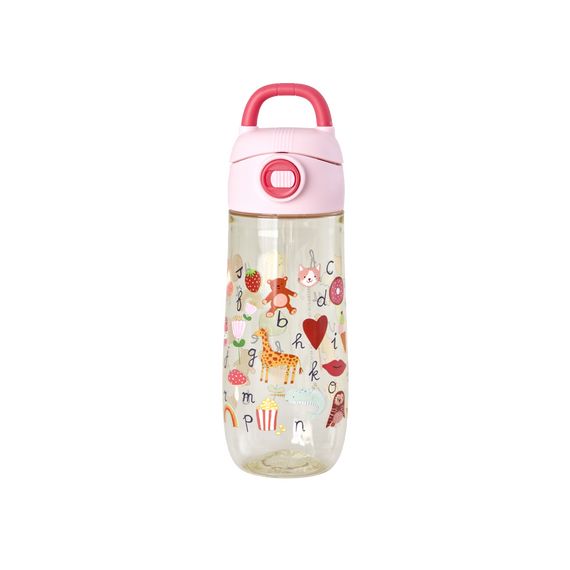 Rice - Plastic Kids Drinking Bottle with ABC Print - Pink - 550 ml (PLBOT-SABCI) / Toys
