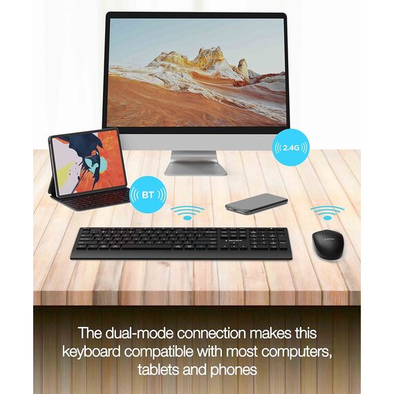 Gembird KBS-WPS-02-CYRL Dual-mode slim wireless desktop set, 2.4G+BT, RU layout