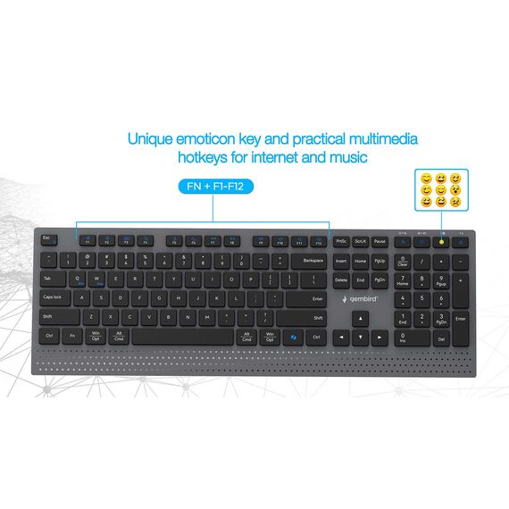 Gembird KBS-WPS-02-CYRL Dual-mode slim wireless desktop set, 2.4G+BT, RU layout