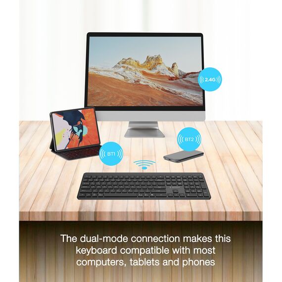 Gembird KB-WPS-03 Dual-mode pro-business slim wireless keyboard, 2.4G+BT, US layout
