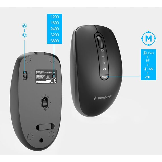 Gembird KBS-WPS-02 Dual-mode slim wireless desktop set, 2.4G+BT, US layout