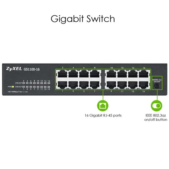 Zyxel GS1100-16 Unmanaged Gigabit Ethernet (10/100/1000) Black