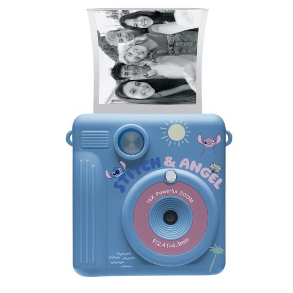 Lexibook - StarCAM® Print, camera pack with instant printer, 4 paper rolls, neck strap, 3D DISNEY Stitch silicon pouch and custom kit (DJ130DZ) / Toys