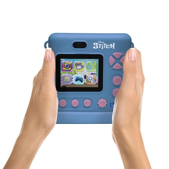Lexibook - StarCAM® Print, camera pack with instant printer, 4 paper rolls, neck strap, 3D DISNEY Stitch silicon pouch and custom kit (DJ130DZ) / Toys
