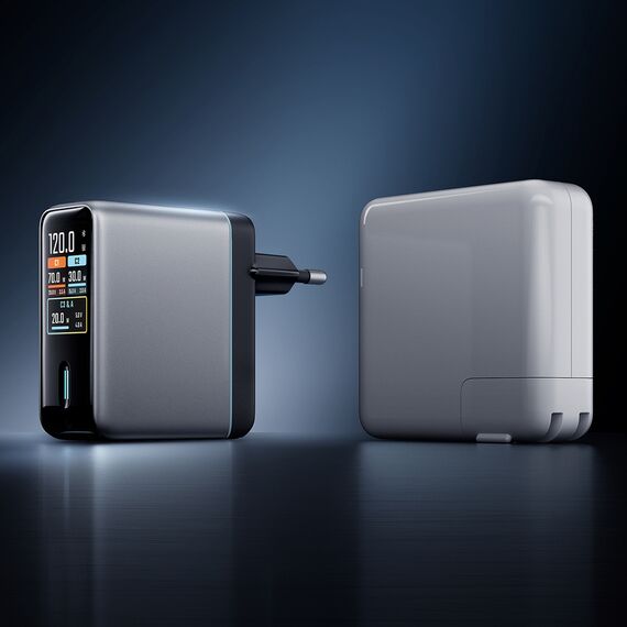 Cuktech AD1204U 120W Wall Charger with Display and USB-C Cable - Silver