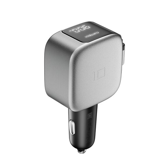 Cuktech CC903P 100W Car Charger with Display and 70cm Retractable USB-C Cable - Gray