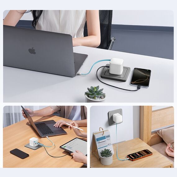 Cuktech AD653W 67W GaN 2x USB-C + USB-A Wall Charger with 70cm Retractable USB-C Cable - White