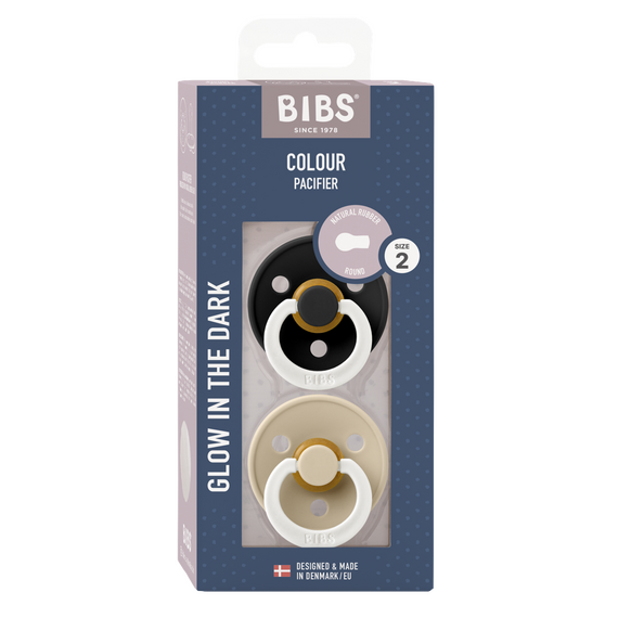 BIBS - Pacifier Colour 2 PACK - Black GLOW/Vanilla GLOW - Size 2 / Baby and Children
