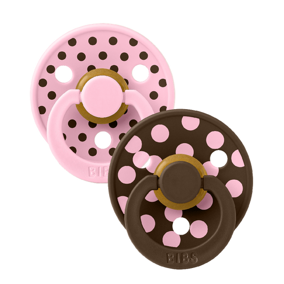 BIBS - Pacifier Studio Colour 2 Pack Polka Latex - Baby Pink/Mocha - Size 1 / Baby and Children