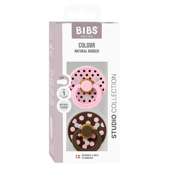 BIBS - Pacifier Studio Colour 2 Pack Polka Latex - Baby Pink/Mocha - Size 1 / Baby and Children
