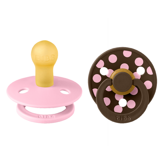 BIBS - Pacifier Studio Colour 2 Pack Polka Latex - Baby Pink/Mocha - Size 1 / Baby and Children