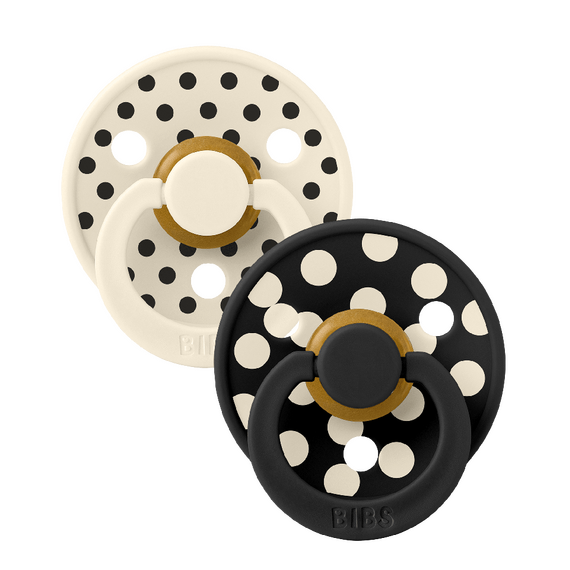 BIBS - Pacifier Studio Colour 2 PACK Polka Latex - Ivory/Black - Size 1 / Baby and Children