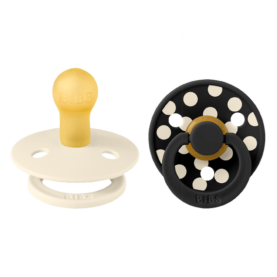 BIBS - Pacifier Studio Colour 2 PACK Polka Latex - Ivory/Black - Size 1 / Baby and Children