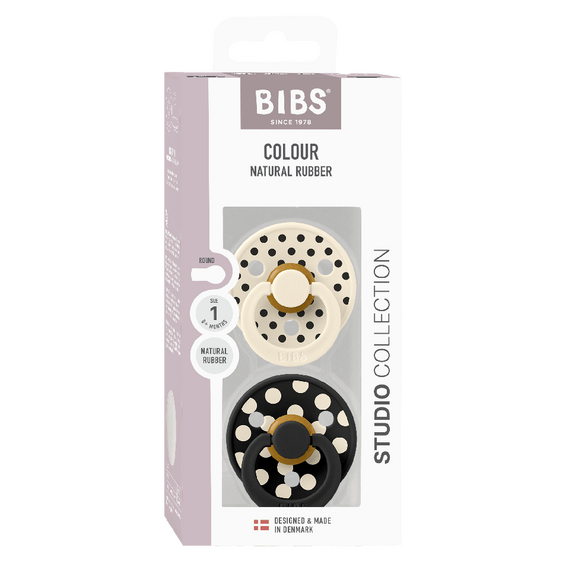BIBS - Pacifier Studio Colour 2 PACK Polka Latex - Ivory/Black - Size 1 / Baby and Children