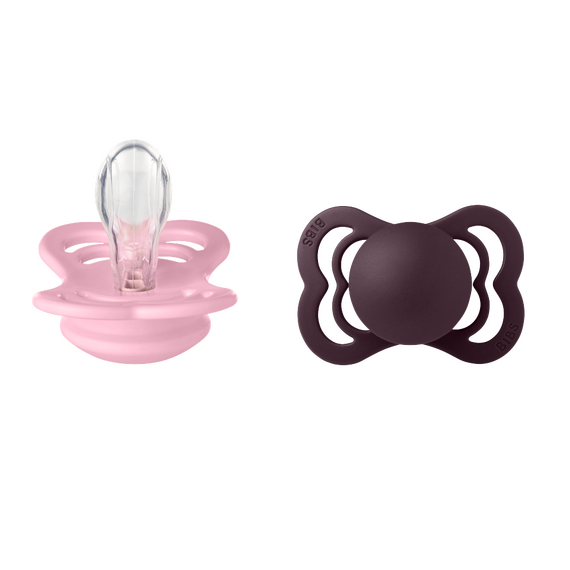 BIBS - Pacifier Supreme 2 PACK Silicone - Baby Pink/Plum - Size 1 / Baby and Children