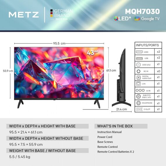 Metz MQH7030Z 109.2 cm (43") Full HD Smart TV Black
