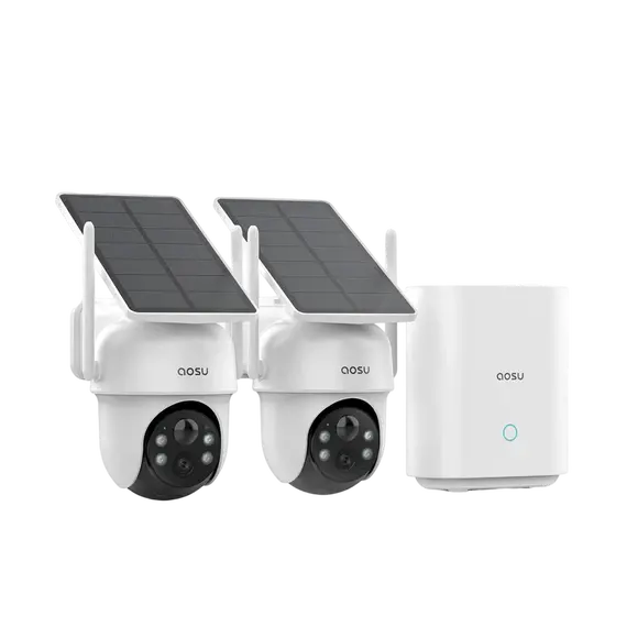 Aosu 2-Cam Kit with aosuBase – 3MP 2K 360° Solar Security Cameras / Electronics