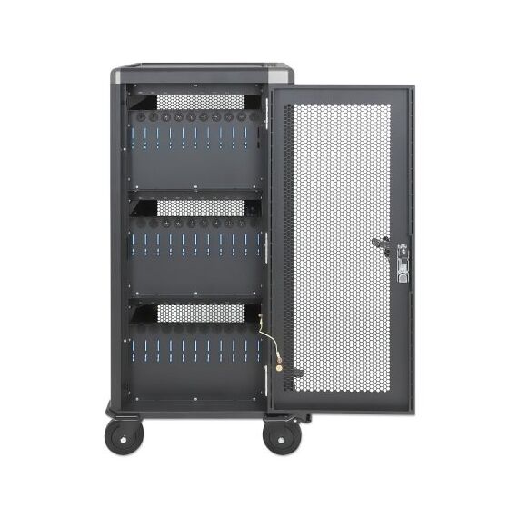 Manhattan iPad to 13", MacBook Air to 13" & Chromebook 14" 30-bay Charging Trolley/Cart via USB-C (30W), Also other tablets/smartphones (with device to USB-C cable), Bays 404x27.6x283mm, USB-C charging cables included, Cabinet