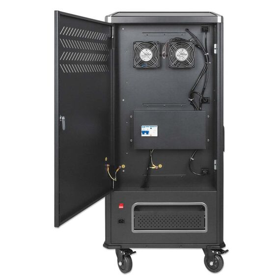 Manhattan Laptop Charging Cabinet Trolley/Cart via USB-C 65W 16" 30-bay, Suitable for USB-C laptops (to 16"), iPads, MacBooks, Chromebooks, other USB-C devices, Bays 395x32.5x290mm, USB-C charging cables included,Cabinet, UK & EU