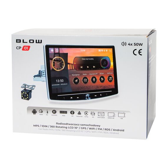 Radio BLOW CP01 1DIN 10" Android/WiFi/GPS/CARPLAY SWIVEL