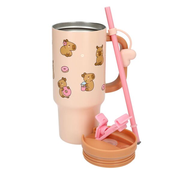PENFection - To Go Cup with Straw - CAPYBARA - Beige-Brown - 470 ml /