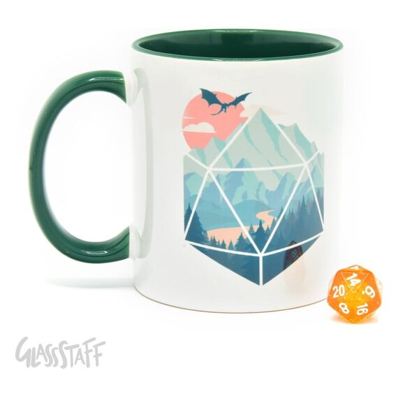 Glassstaff Gift Set Mug & Dice D20 A D20 Scene