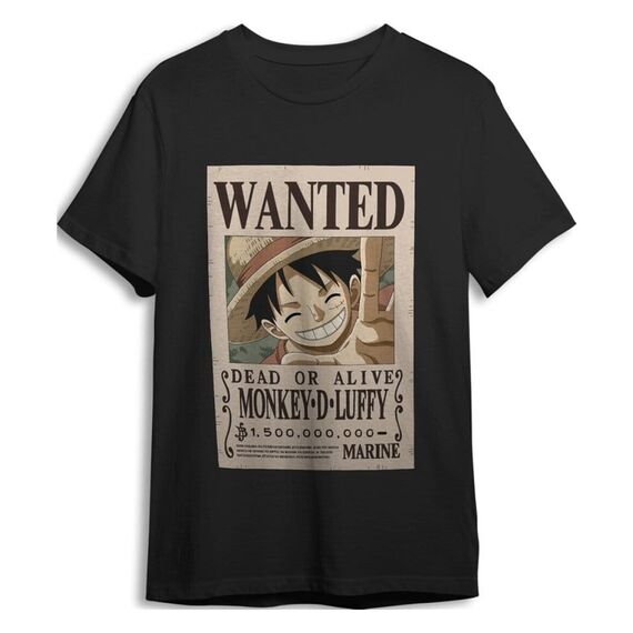 One Piece T-Shirt Monkey D. Luffy Wanted Black Size S