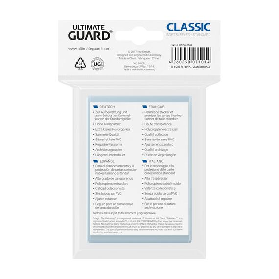 Ultimate Guard Classic Soft Sleeves Standard Size Transparent (100)