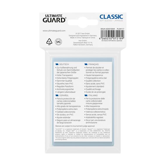 Ultimate Guard Classic Soft Sleeves Japanese Size Transparent (100)