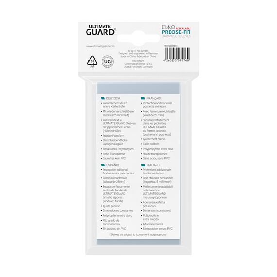Ultimate Guard Precise-Fit Sleeves Resealable Japanese Size Transparent (100)