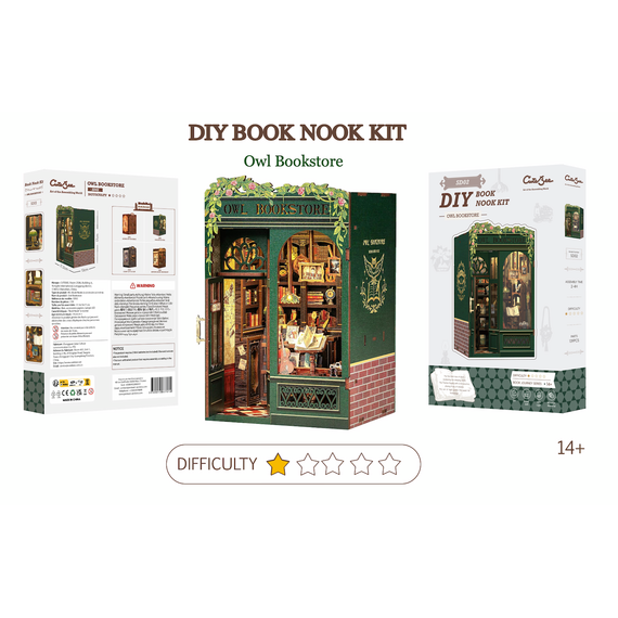 BOOK NOOK KIT - DIY - Owl Bookstore - 139pc + LED Light