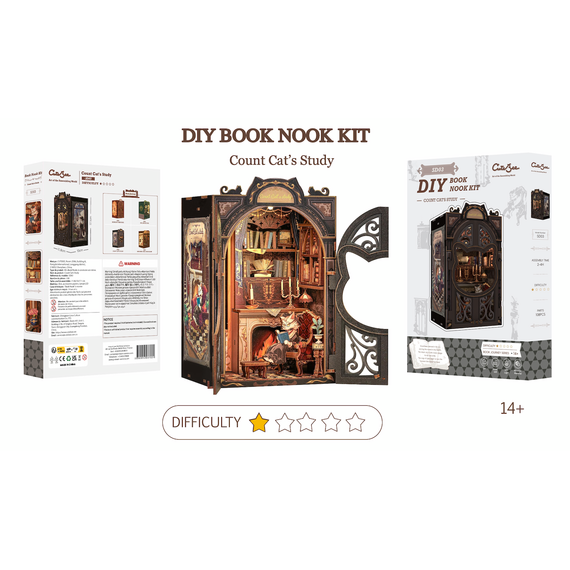 BOOK NOOK KIT - DIY - Count Cat's Study - 108pc + LED Light