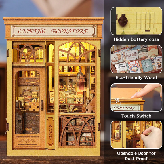 BOOK NOOK KIT - DIY- Cooking Bookstore - 156pc + LED Light