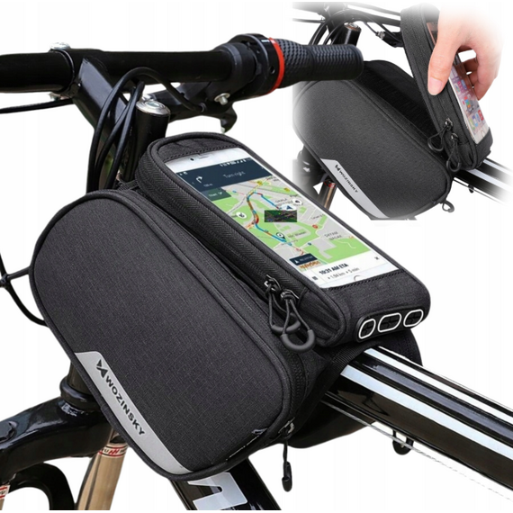 Wozinsky frame bike bag + detachable phone cover up to 6.5 "1.5l black (WBB7BK)