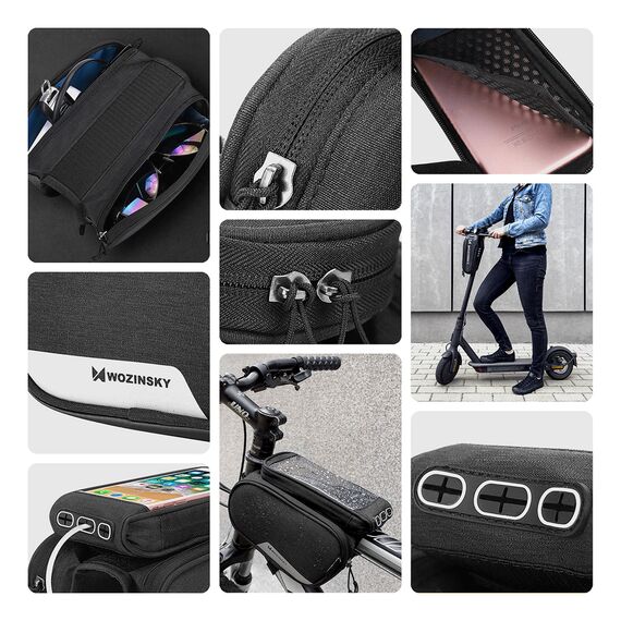 Wozinsky frame bike bag + detachable phone cover up to 6.5 "1.5l black (WBB7BK)