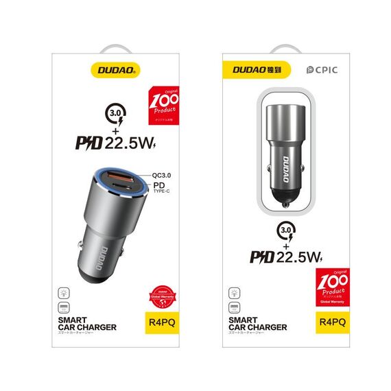 Dudao USB / USB Car Charger Type C Power Delivery Quick Charge 22.5 W Gray (R4PQ)