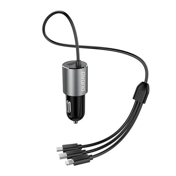 Dudao 3in1 USB Car Charger 3.4A Built-in Lightning / USB Type C / Micro USB Cable Black (R5ProN Black)