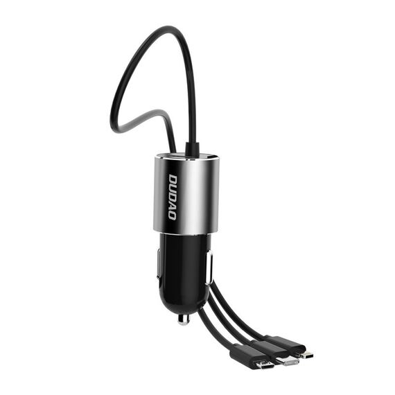 Dudao 3in1 USB Car Charger 3.4A Built-in Lightning / USB Type C / Micro USB Cable Black (R5ProN Black)