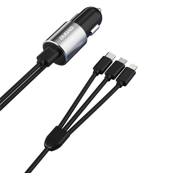 Dudao 3in1 USB Car Charger 3.4A Built-in Lightning / USB Type C / Micro USB Cable Black (R5ProN Black)