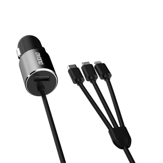 Dudao 3in1 USB Car Charger 3.4A Built-in Lightning / USB Type C / Micro USB Cable Black (R5ProN Black)