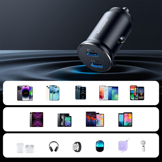 Joyroom JR-CCN06 30W 2x USB-C Metal Mini Car Charger - Black