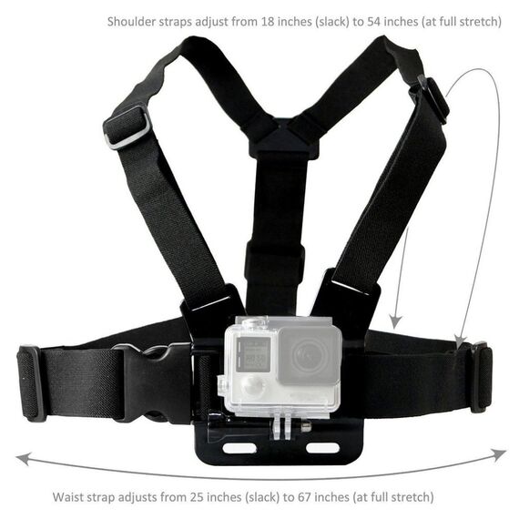 Adjustable sports camera harness - black