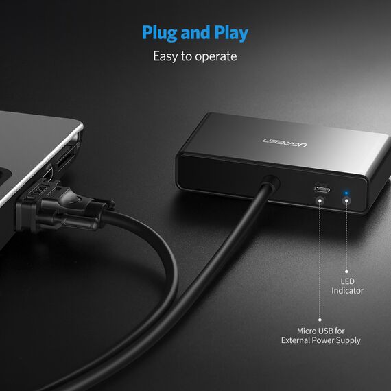 Ugreen 40254 1x2 VGA Splitter 1920x1440 60Hz - Black