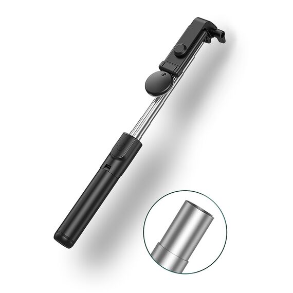 Selfie stick WH1YXS telescopic tripod 1m with round lamp and phone holder - black