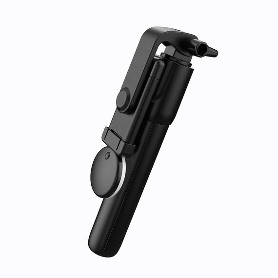 Selfie stick WH1YXS telescopic tripod 1m with round lamp and phone holder - black