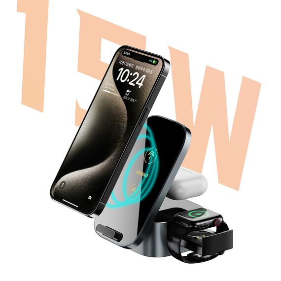 Dudao A11Pro+ 15W 3in1 Inductive Charger for Phone/Smartwatch/Headphones - Black