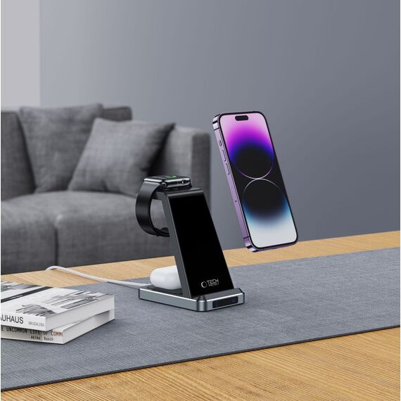 Tech-Protect QI15W-A26 Inductive Charger 15W 3in1 for Smartphone / Headphones / Apple Watch - Black