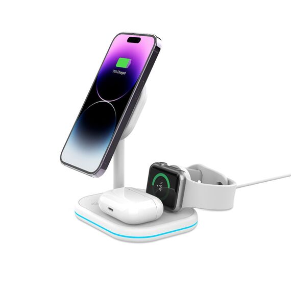 Tech-Protect QI15W-A27 3-in-1 inductive charger with MagSafe stand for smartphone / Apple Watch / AirPods - white