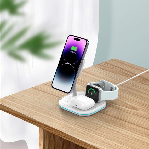 Tech-Protect QI15W-A27 3-in-1 inductive charger with MagSafe stand for smartphone / Apple Watch / AirPods - white